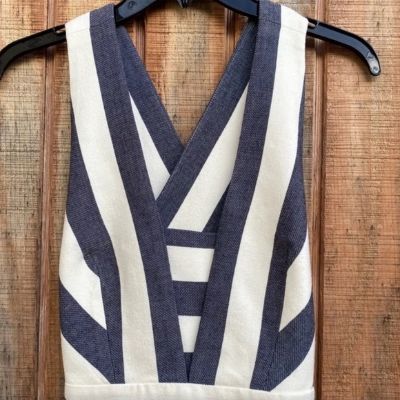 MILLY Deep V Cross Back Dress in Navy - Picture 3 of 5